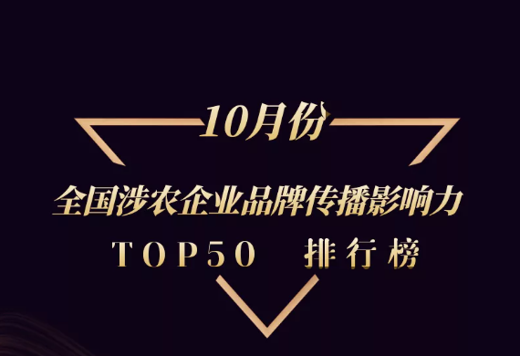 【榜單】10月全國涉農企業(yè)品牌傳播影響力TOP50榜單正式出爐：營銷數字化成為趨勢
